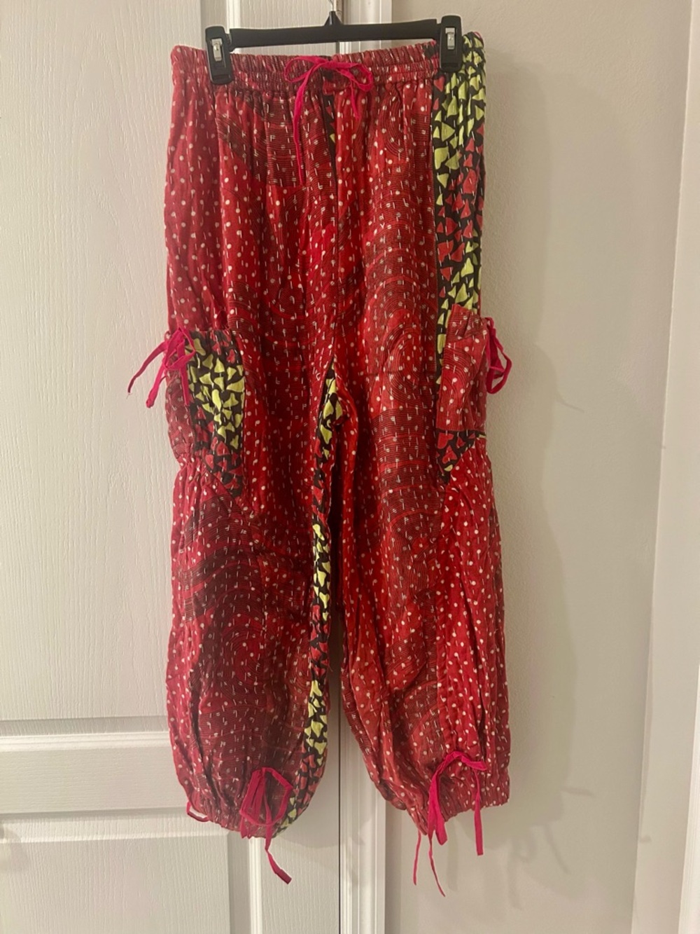 Red Kantha Boho Jogger Pants- One Size